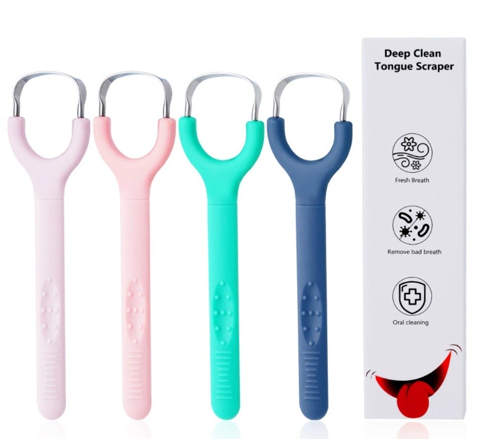 Stainless Steel and Silicone Tongue Scraper